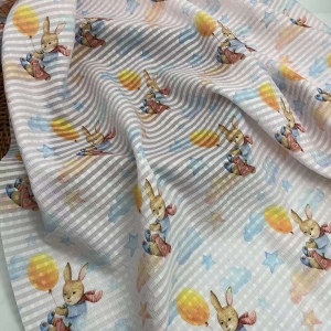 Organza Crepe Plaids Transparent Digital Print Cute Flowers Fabric